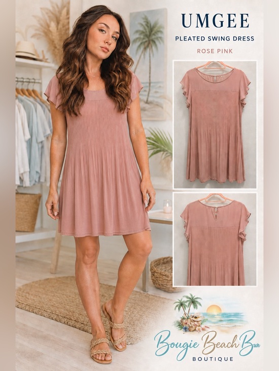 Umgee Dresses & Skirts - Umgee Rose Pink Pleated Chiffon Shift Dress